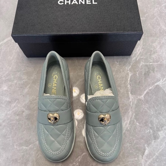 CHANEL Shoes - CHANEL Quilted Mint Green Heart-Detail Loafers